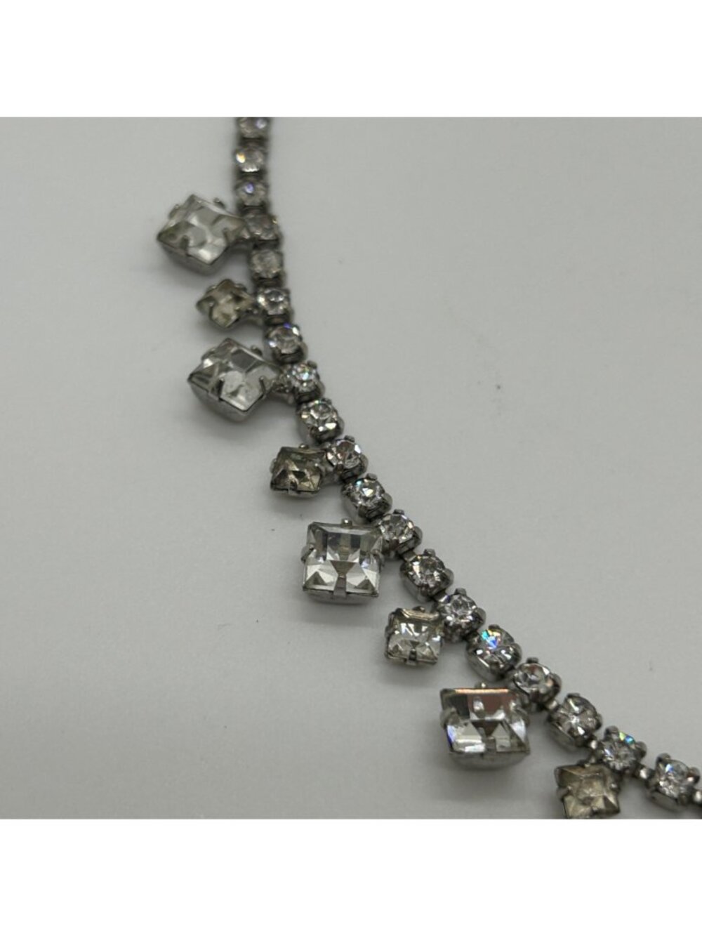 Vintage Rhinestone Choker Necklace Silver-Tone Wedding Formal Prom MCM - Picture 3 of 10